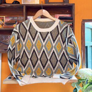 Retro Geometric Diamond Pattern Knit Sweater